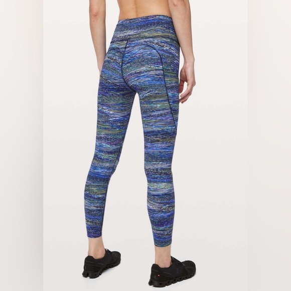 Lululemon, fast and free tight. Blue multi stripe pattern, sz 2 - Picture 2 of 10